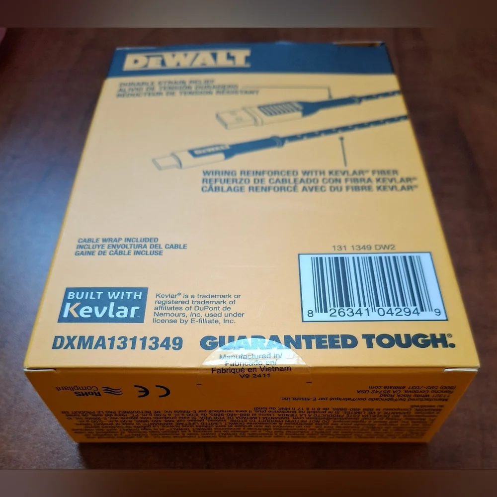 DeWalt Black and Yellow Braided USB Cable 10ft USB C To A